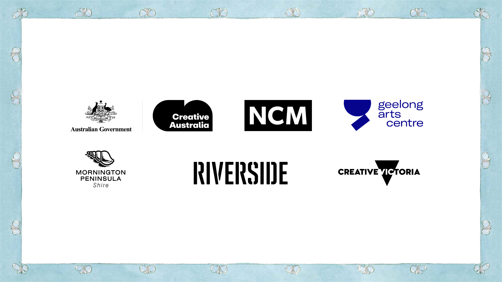 Logos - Creative Australia, NCM, Geelong Arts Centre, Mornington Peninsula and Riverside Theatre